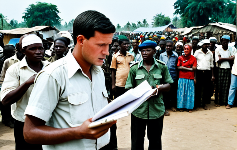 International Media Coverage**

"A fully clothed reporter stands amidst a crowded refugee camp during the Biafran War, holding a microphone and notepad, appropriate attire, safe for work. In the background, aid workers distribute supplies. The scene conveys both sympathy and scrutiny, illustrating the challenges of balancing objectivity in conflict reporting. Natural pose, perfect anatomy, correct proportions, professional photojournalism, high quality, modest."

**