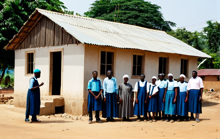 비아프라 전쟁의 교훈 - **Title:** "Rebuilding Community"
    **Prompt:** "A group of Nigerian people, fully clothed in mode...