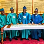 비아프라 독립운동과 나이지리아 헌법 - **Prompt:** A vibrant, diverse group of Nigerians, representing various ethnic groups and ages (all ...