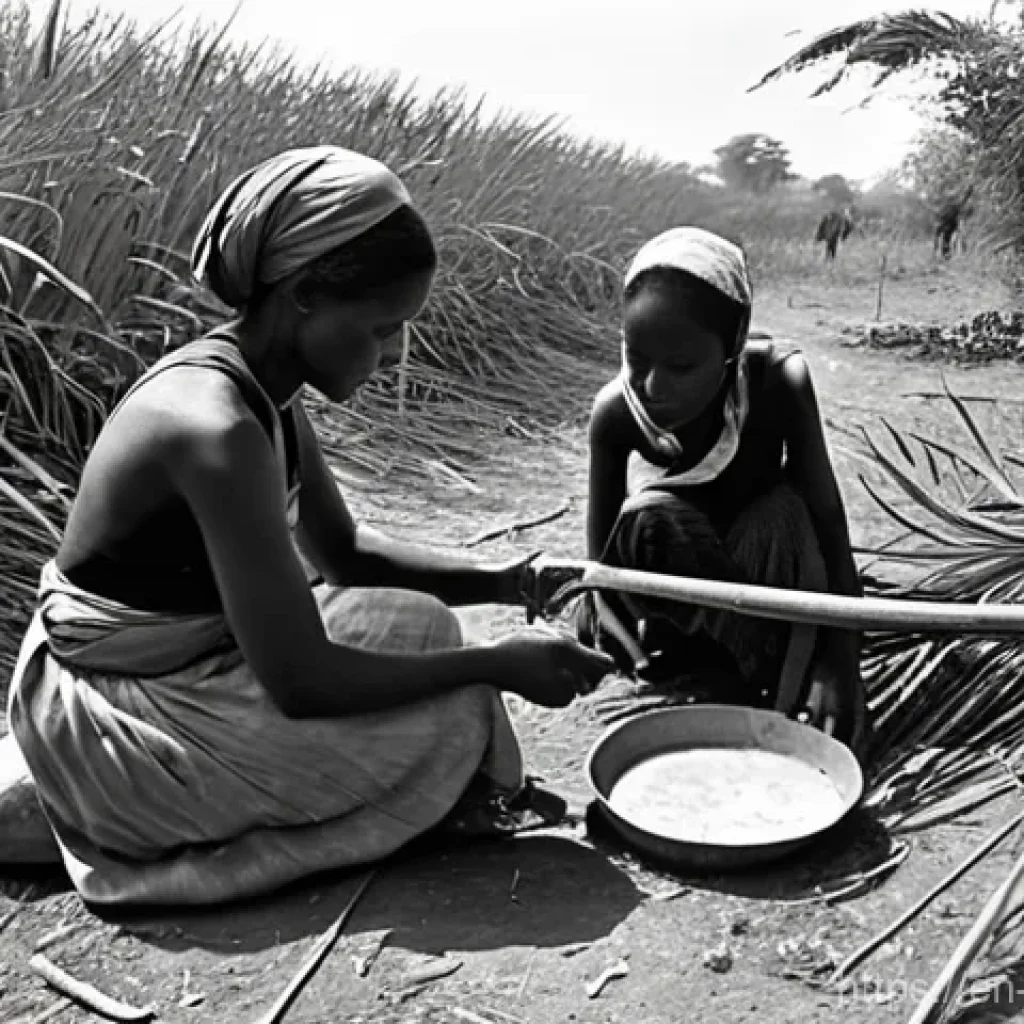 비아프라 전쟁 생존자 인터뷰 - **Prompt:** A weathered but determined Biafran family, consisting of a mother, father, and two young...