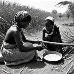 비아프라 전쟁 생존자 인터뷰 - **Prompt:** A weathered but determined Biafran family, consisting of a mother, father, and two young...