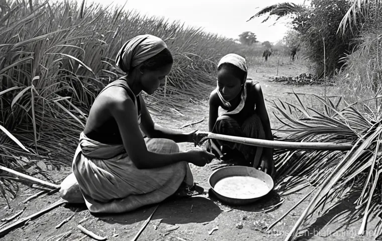 비아프라 전쟁 생존자 인터뷰 - **Prompt:** A weathered but determined Biafran family, consisting of a mother, father, and two young...