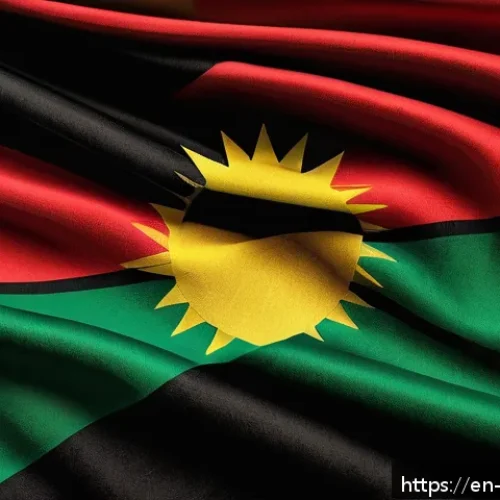 비아프라 공화국의 국기 의미 - A vibrant and detailed illustration of the Biafra flag waving proudly in the wind, showcasing three ...