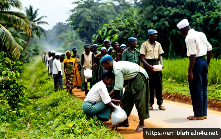 Home 17 비아프라 독립운동과 지역 민병대 - Photorealistic historical documentary scene of Biafran community militia volunteers in late-1960s so...