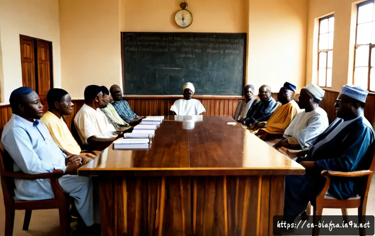 비아프라 전쟁 이후 정치적 변화 - Photorealistic 1970s Nigerian political transition scene, diverse Nigerian civilian leaders and comm...
